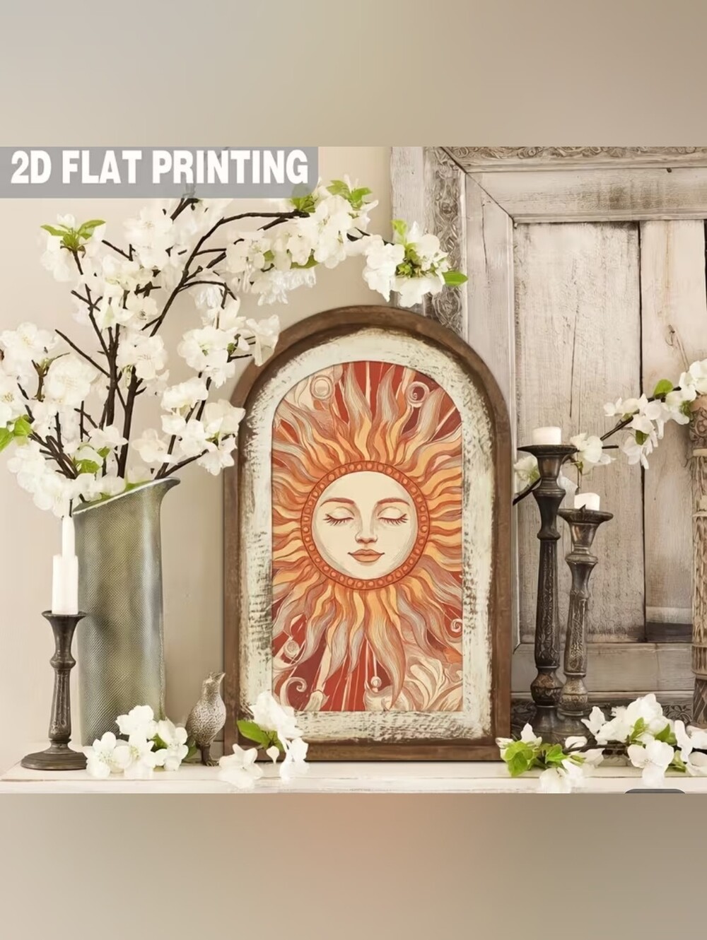 Sun Face Wall Art in Warm Orange and Cream